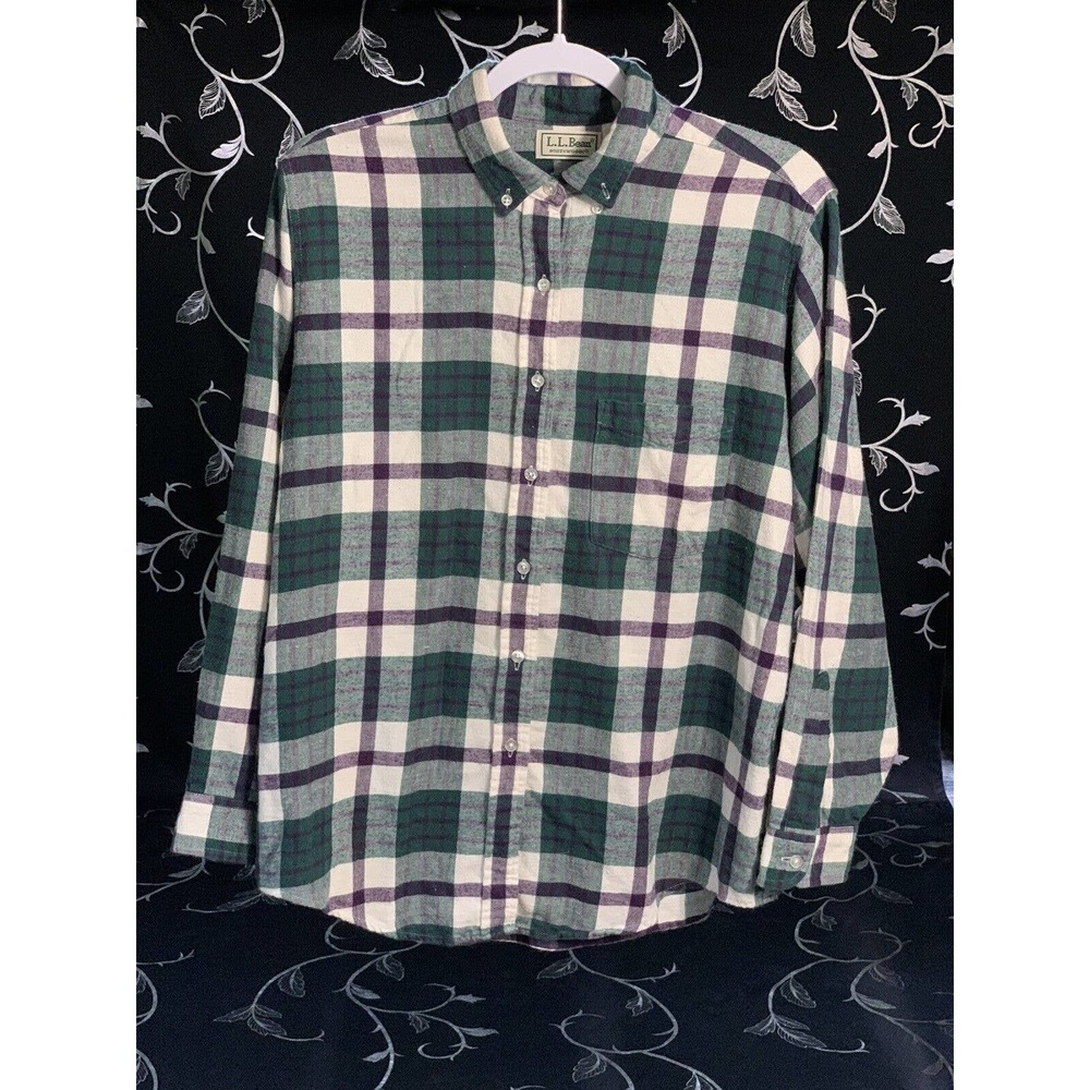 Vtg L.L. BEAN Northwoods Button down Shirt Women's Medium Green Plaid Flannel LS